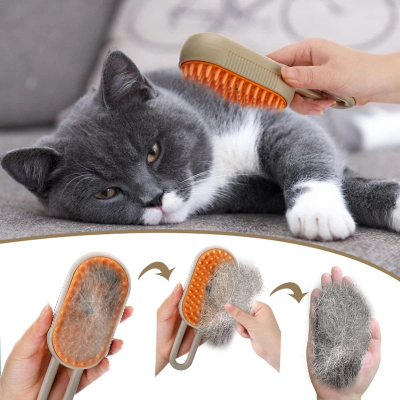 3-in-1 Steam Brush for Cats - Vaporizer Pet Hair Remover and Massage Comb for Effective Grooming
