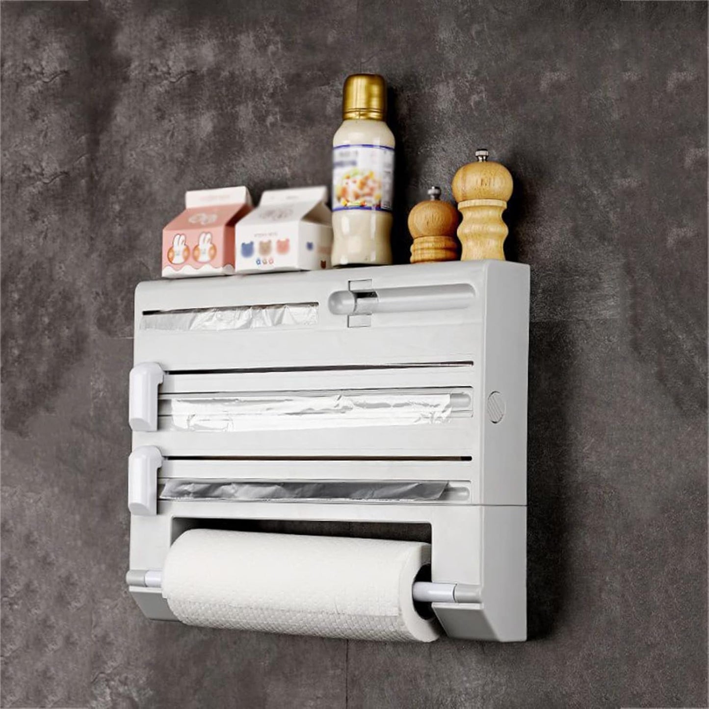 Wall-Mount Aluminum Foil and Film Dispenser 3 in 1 Multifunction