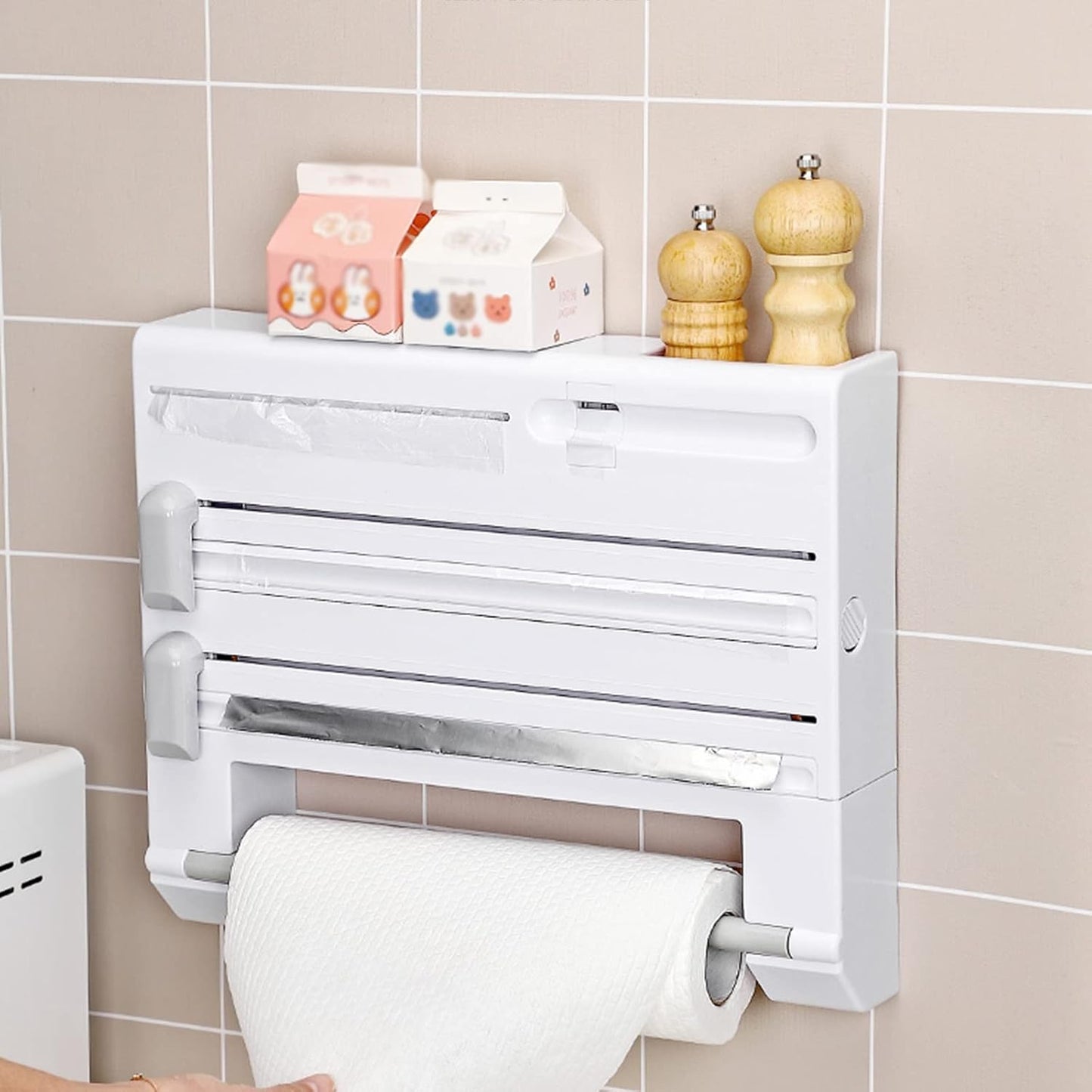 Wall-Mount Aluminum Foil and Film Dispenser 3 in 1 Multifunction