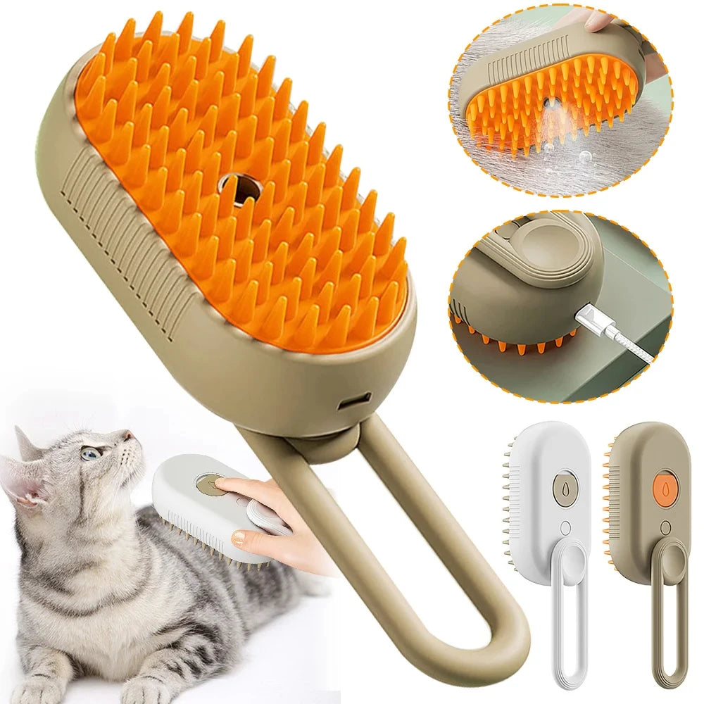 3-in-1 Steam Brush for Cats - Vaporizer Pet Hair Remover and Massage Comb for Effective Grooming