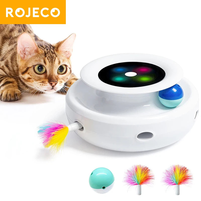 2 in 1 Smart Cat Toys Automatic Feather Fun Ball Toy Set for Cat Dog 5 Modes