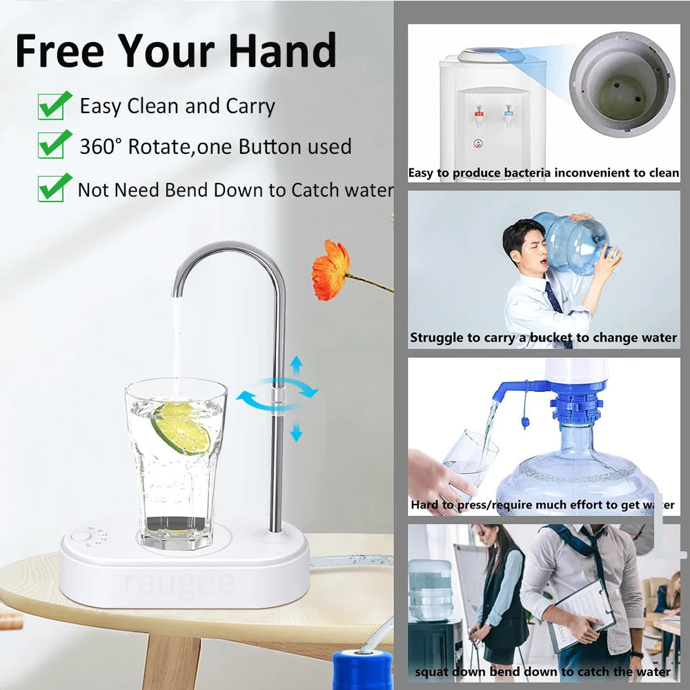 Portable Electric Water Pump - 19L Desktop Dispenser with Type-C Charging & LED Light