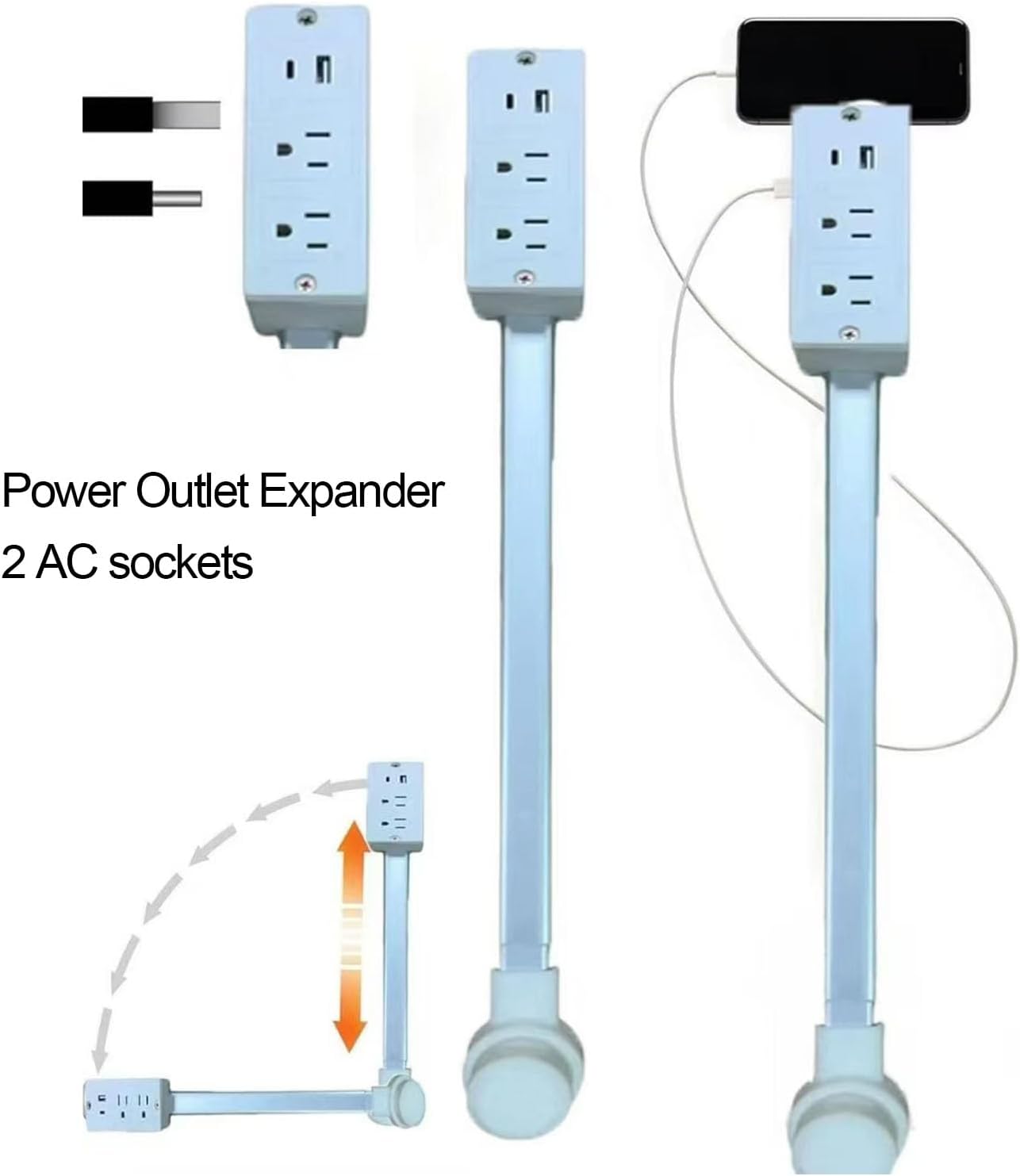 Extendable Power Outlet with 2 AC & Dual USB Ports