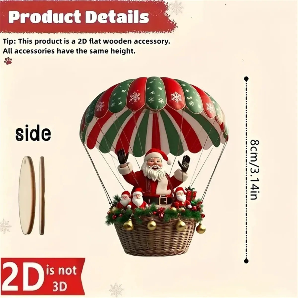 10PCS Wooden Hot Air Balloon Santa Claus Ornaments – 2D Flat Christmas Tree Hanging Decorations & Holiday Gift Set