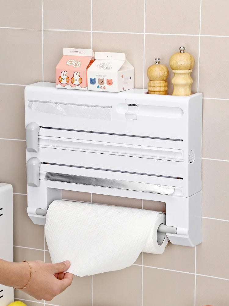 Wall-Mount Aluminum Foil and Film Dispenser 3 in 1 Multifunction