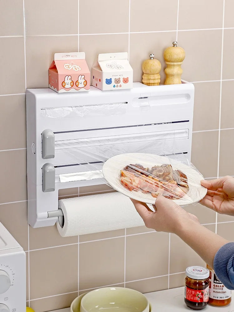 Wall-Mount Aluminum Foil and Film Dispenser 3 in 1 Multifunction