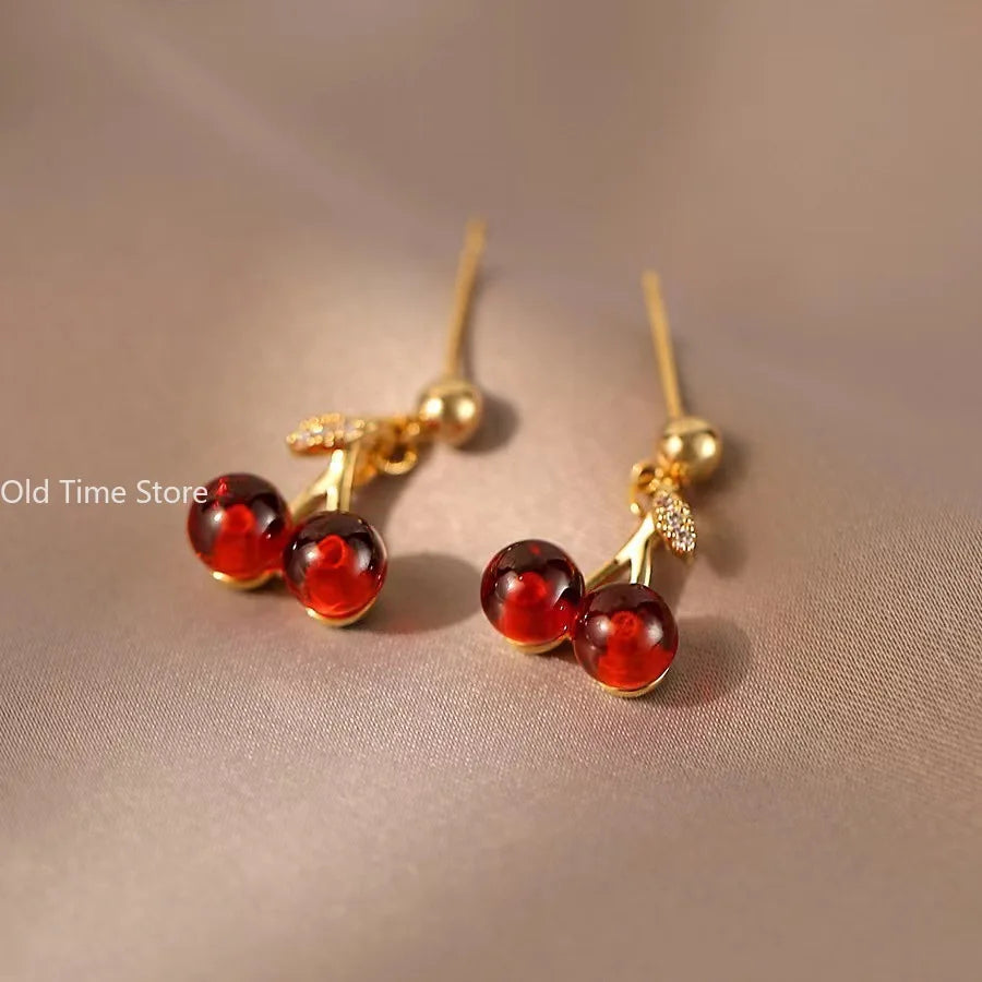 Wine Red Cherry Blossom Necklace Set