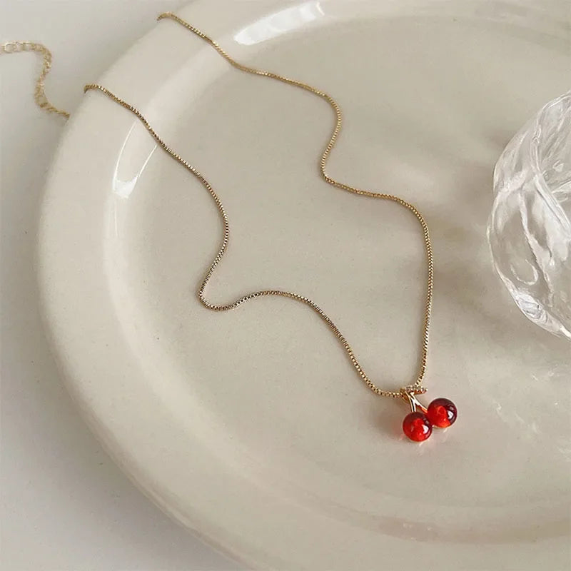 Wine Red Cherry Blossom Necklace Set