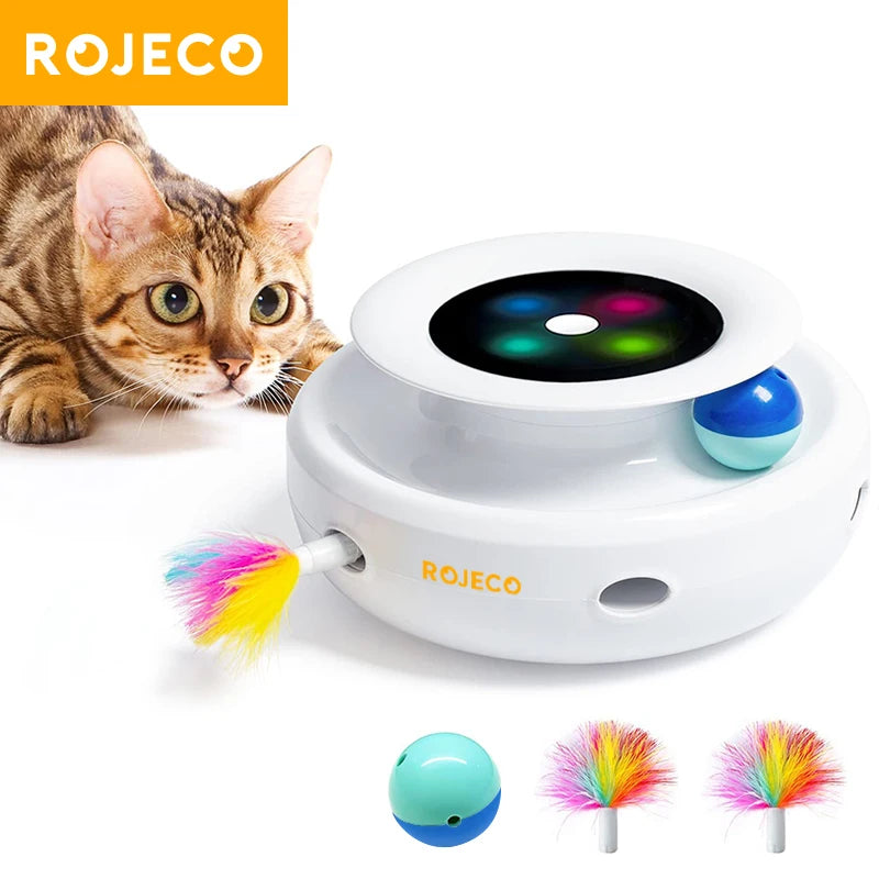2 in 1 Smart Cat Toys Automatic Feather Fun Ball Toy Set for Cat Dog 5 Modes