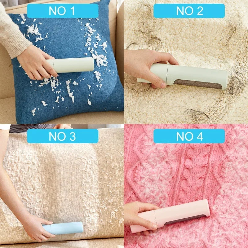 2-1 Reusable Pet Hair Remover Brush Lint Roller Self Cleaning Cat Dog Fur Hair Dust Removal Brush