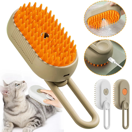 3-in-1 Steam Brush for Cats - Vaporizer Pet Hair Remover and Massage Comb for Effective Grooming