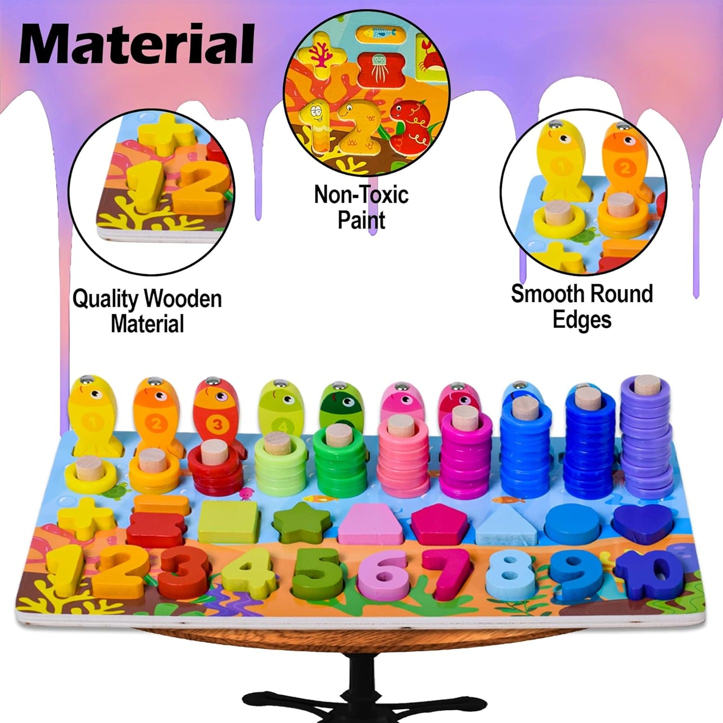 Wooden Montessori Number Puzzle Sorting Toy for Toddlers