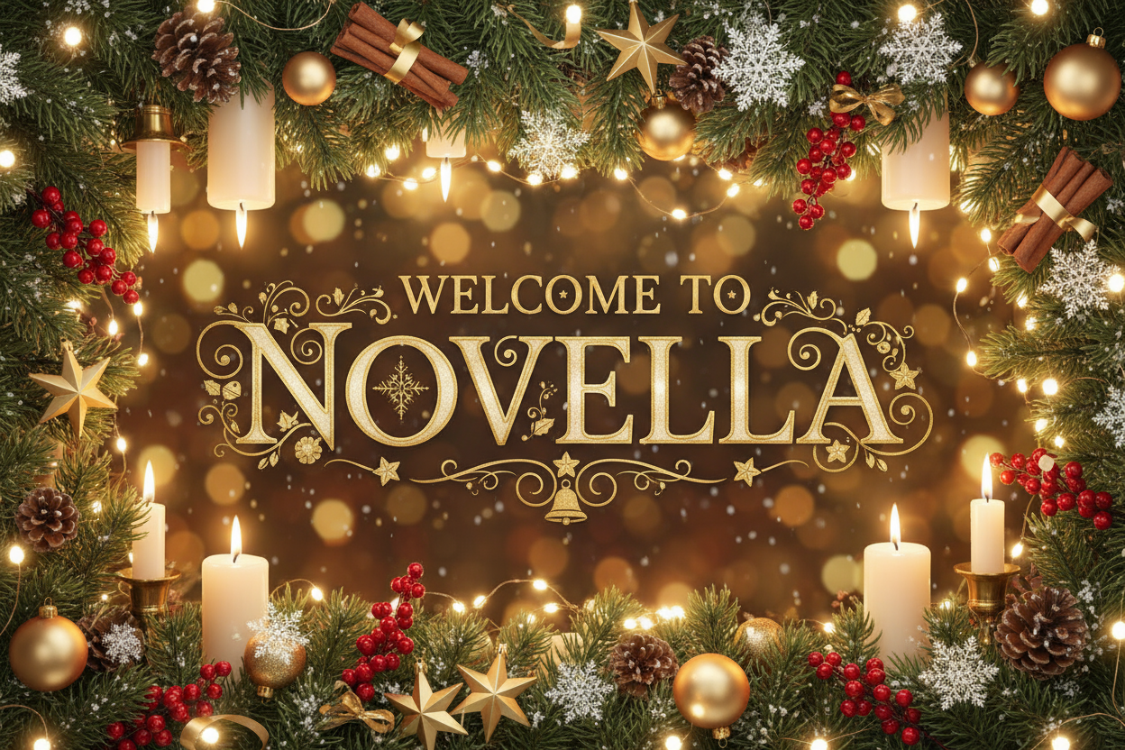 christmas with text 'WELCOME TO NOVELLA' with christmas ambience